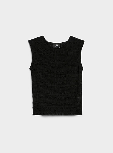 Ic&ocirc;ne Black Smocked micromesh cami for women