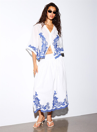 Summer embroidery poplin maxi skirt