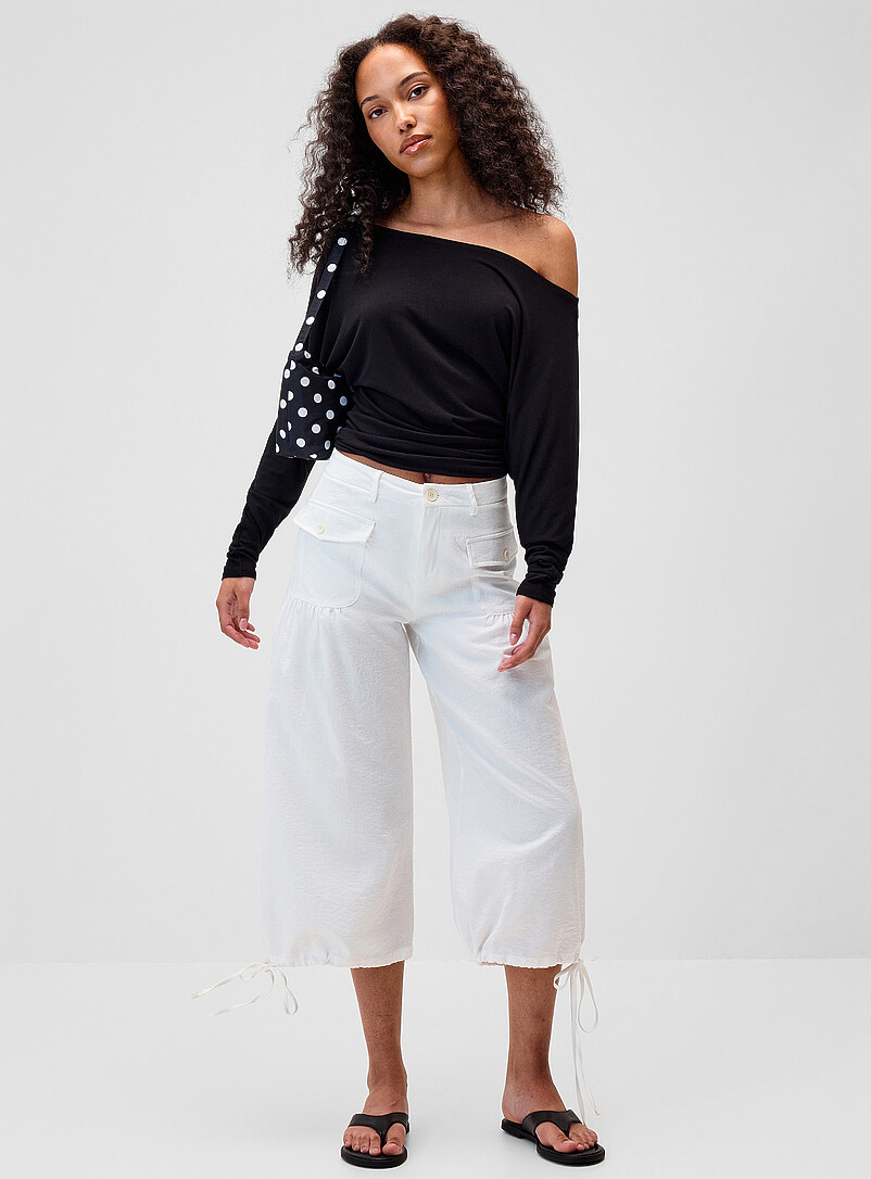 Twill wide-leg cropped pant product image (primary)