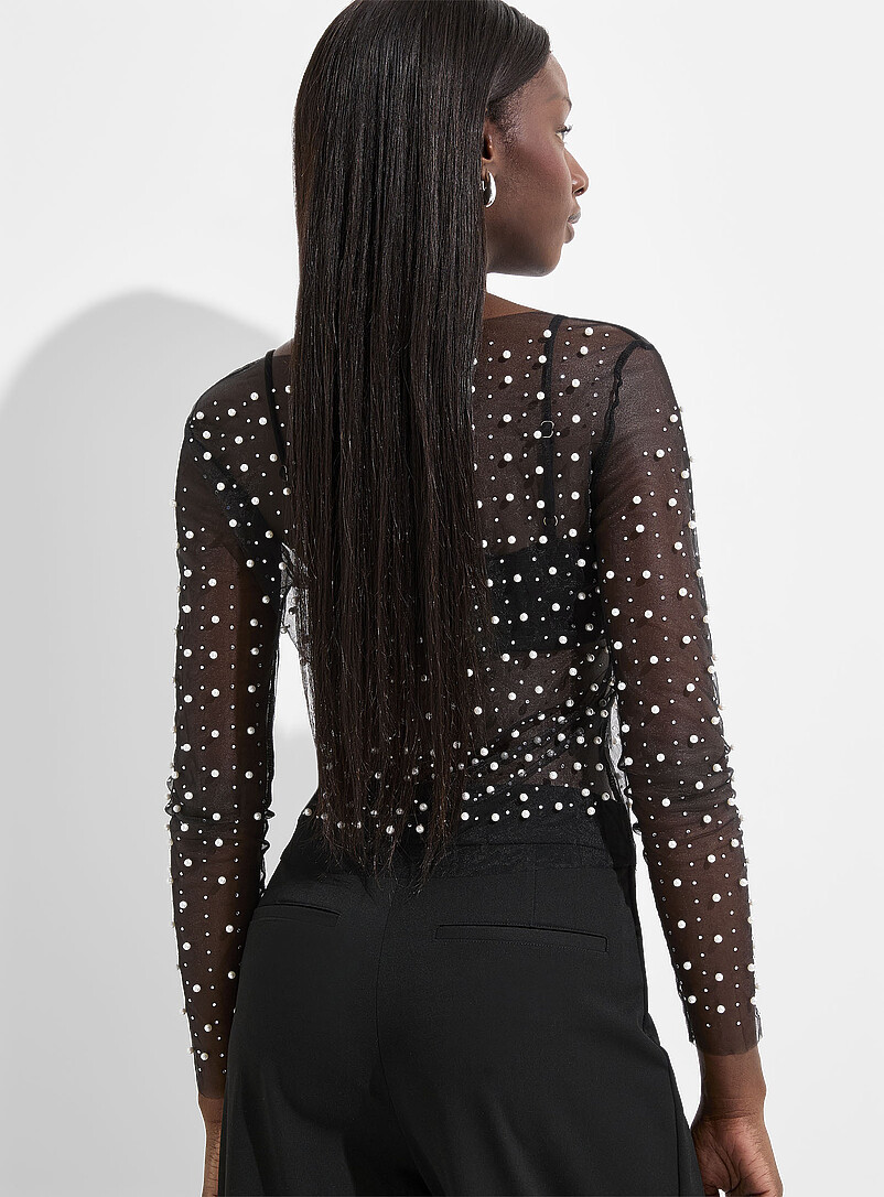 Pearls and crystals mesh T-shirt product image 2