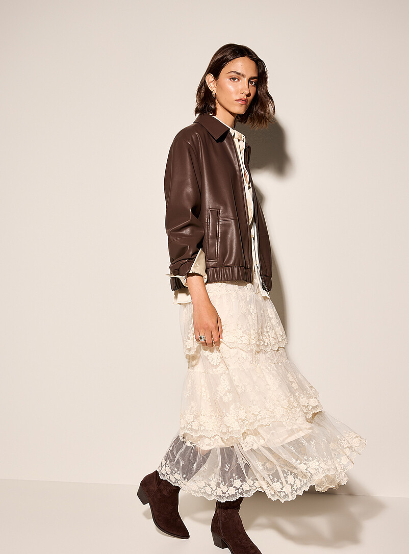 Floral embroidery tiered midi skirt product image (primary)
