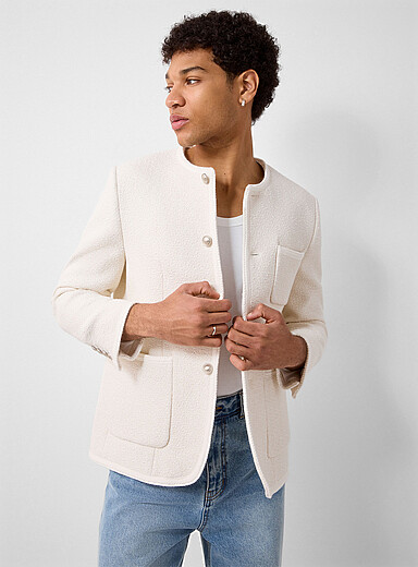 Le veston tweed boucl&eacute; perle