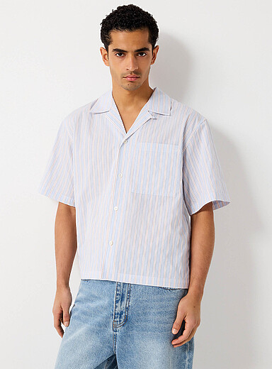 La chemise col ouvert rayures combin&eacute;es <b>Coupe carr&eacute;e</b>