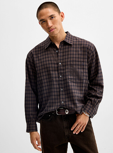 DUNST Chocolate/Espresso Shaded-check flannel shirt for men