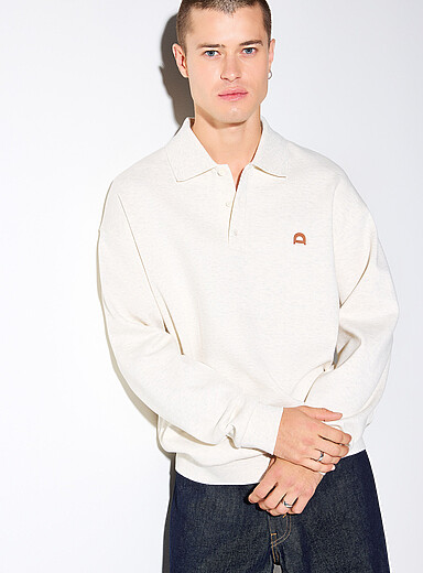DUNST Ecru Logo-emblem piqu&eacute; polo for men