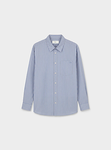 DUNST Baby Blue Unisex striped pure cotton shirt for women