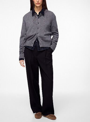 DUNST Black Pleated medium wide-leg pant for women
