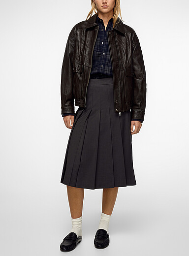 DUNST Charcoal Charcoal pleated midi skirt for women