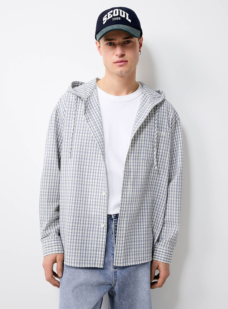 Check seersucker hooded shirt product image (primary)