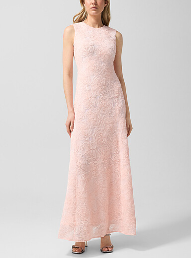Rotate Dusky Pink Floral micromesh maxi dress for women