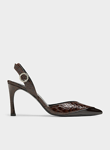 Rotate: L'escarpin &agrave; bride effet croco Femme Chocolat - Espresso pour femme