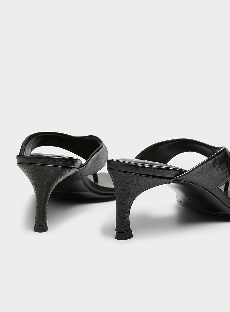 Rotate Black Kitten heel leather mule sandals for women