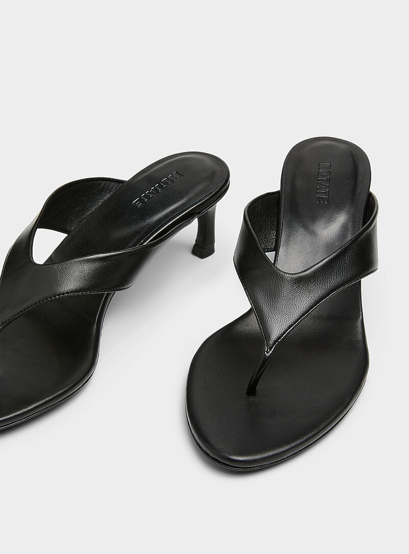 Rotate Black Kitten heel leather mule sandals for women