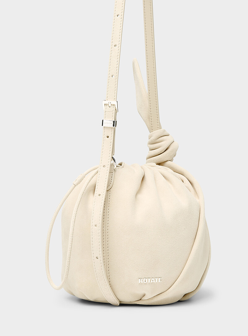 Rotate Ivory/Cream Beige Bon Bon suede handbag for women