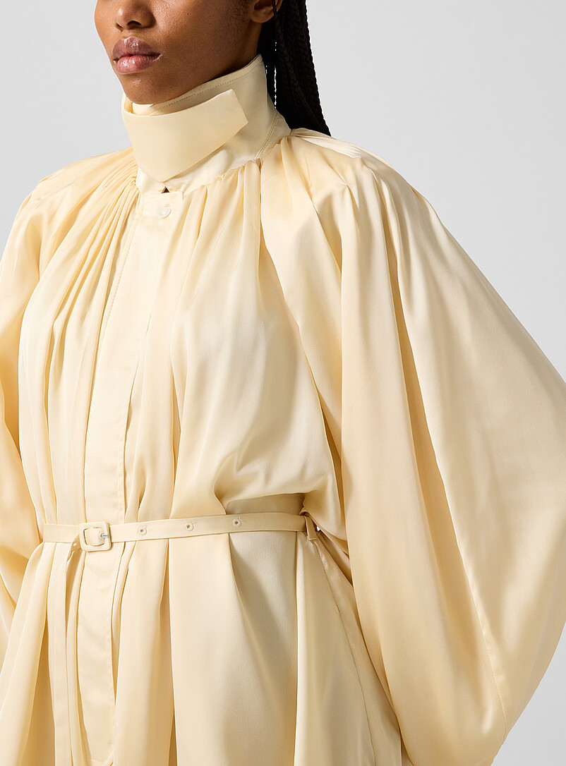 Puff sleeves satin draped romper product image 2