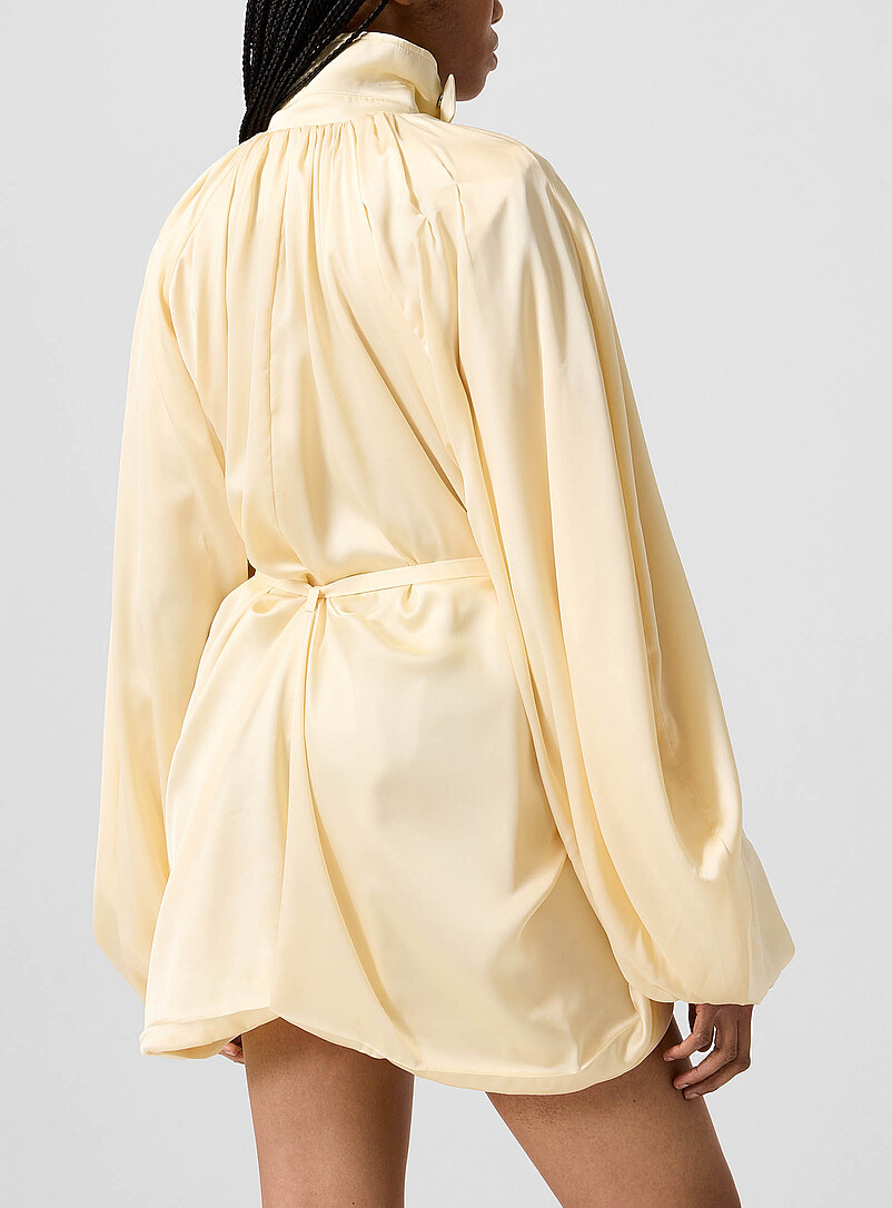Puff sleeves satin draped romper product image 3