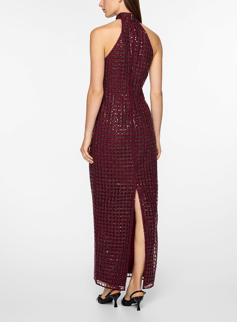 Checked bead embroidery halter maxi dress product image 3