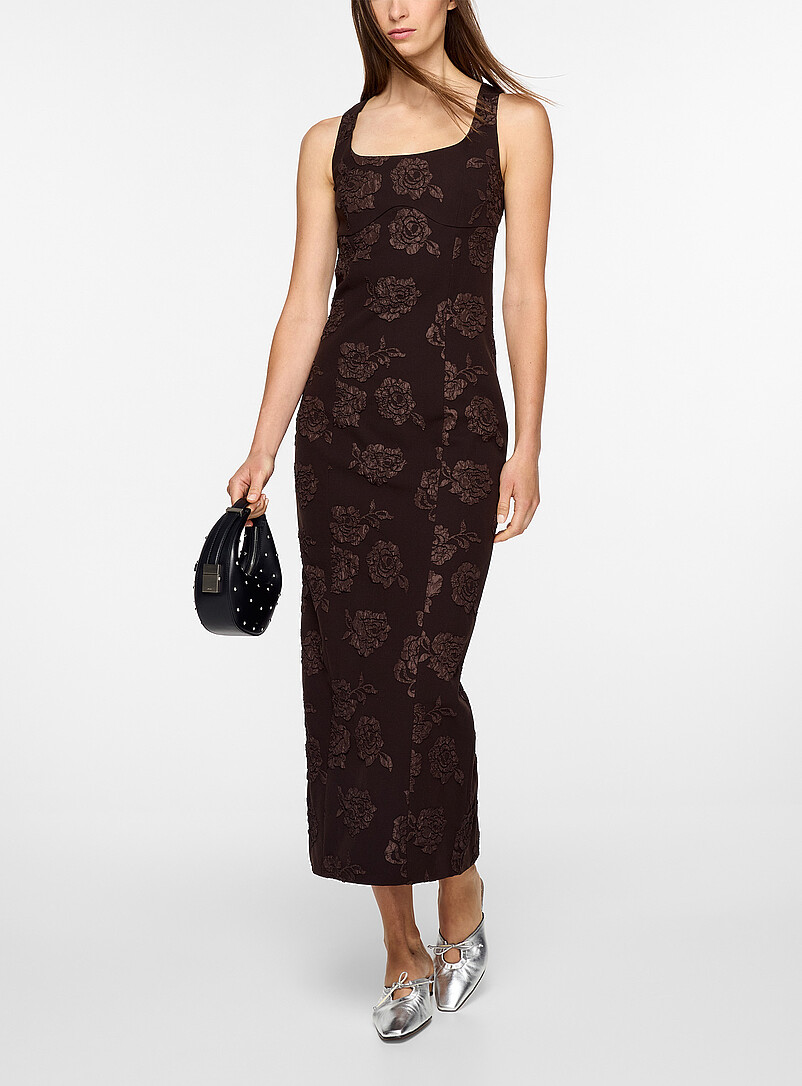 Tonal floral appliqués midi dress product image (primary)
