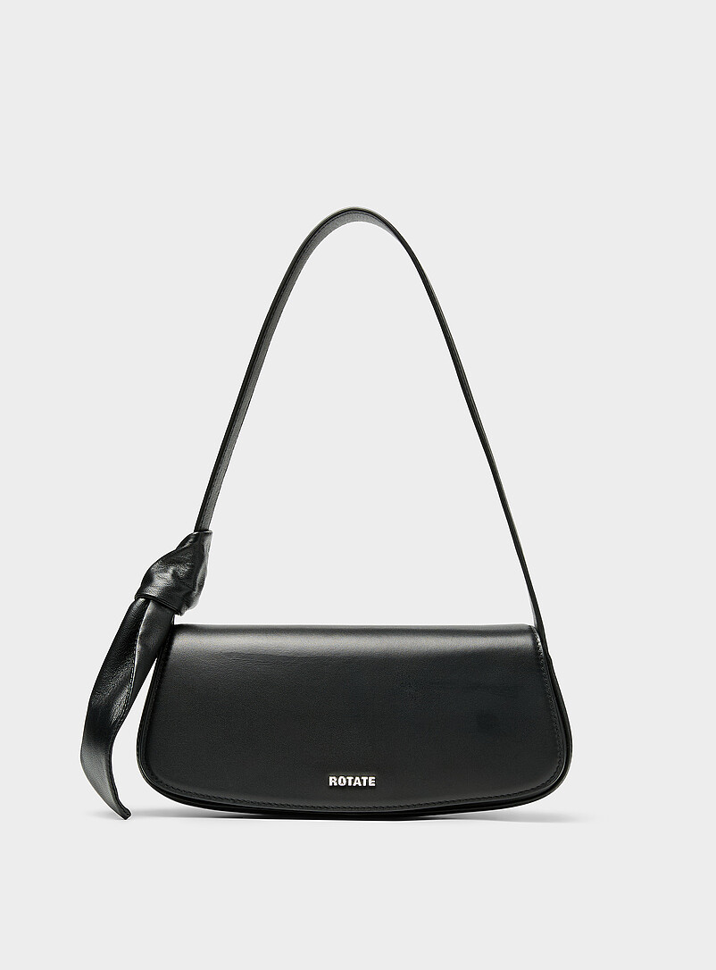 Buckled Leather Baguette Bag