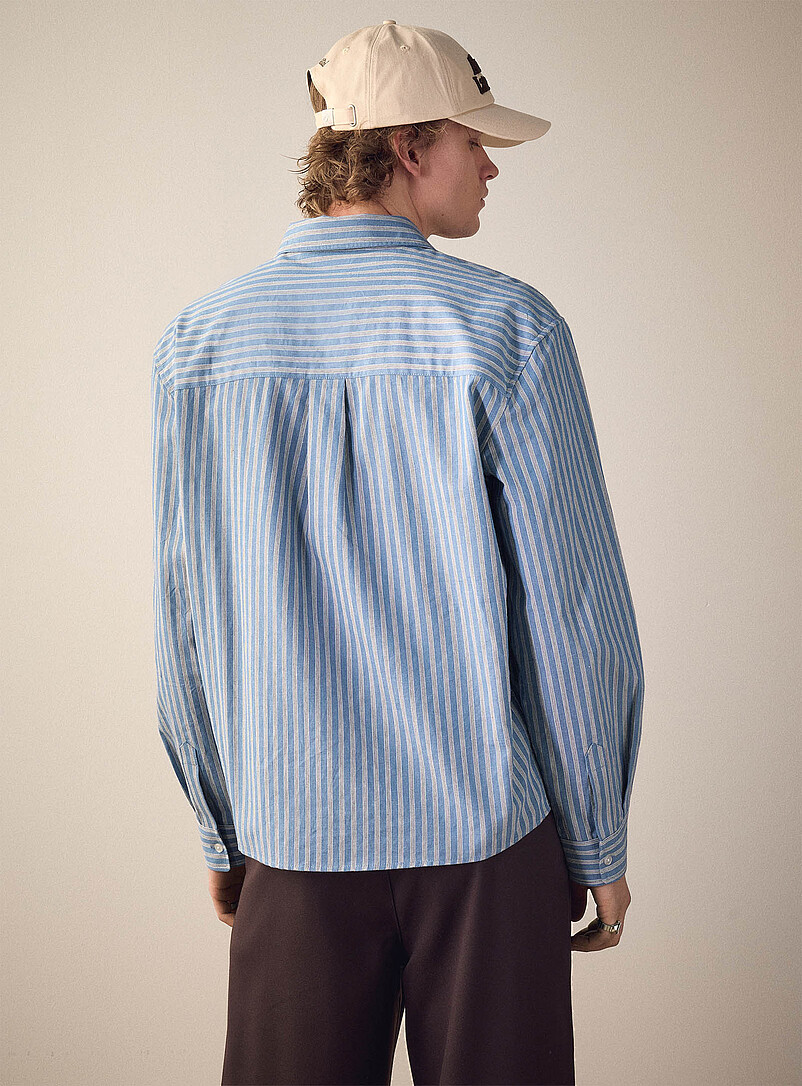 Prohibited Blue Vertical-stripe boxy shirt for men