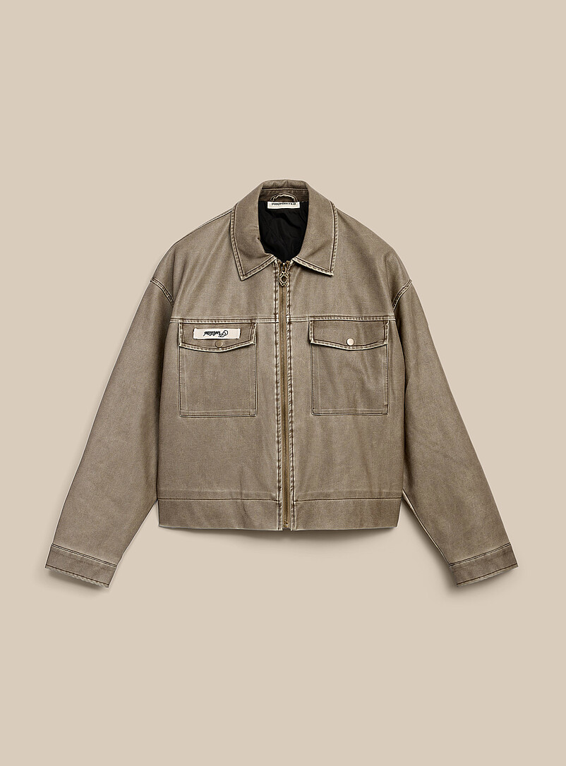 Prohibited: Le blouson faux cuir brun vieilli Taupe pour homme