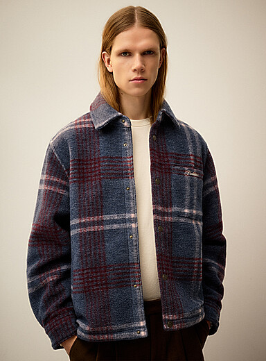 Brushed-plaid insulated overshirt