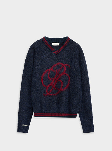 Prohibited Indigo/Dark Blue Preppy fuzzy knit sweater for men