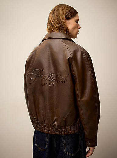 Prohibited Brown Timberlane faux-leather quilted bomber jacket for men