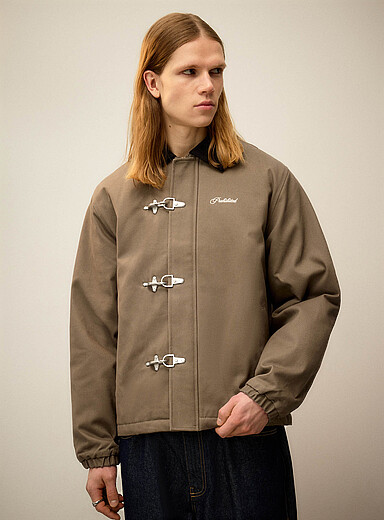Prohibited Taupe Firefighter clasp quilted jacket for men