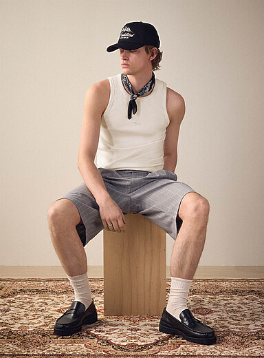 Embroidered logo ribbed tank top