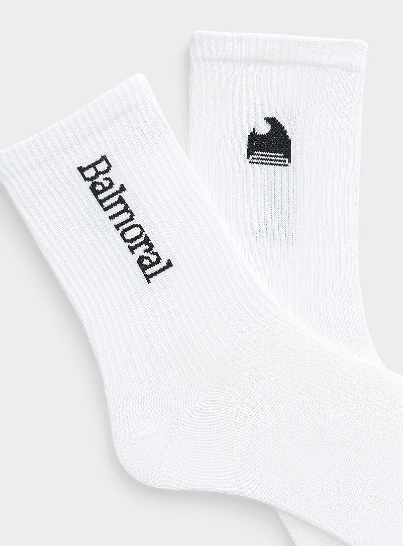 Balmoral: La chaussette cheville c&ocirc;tel&eacute;e logo Blanc pour homme