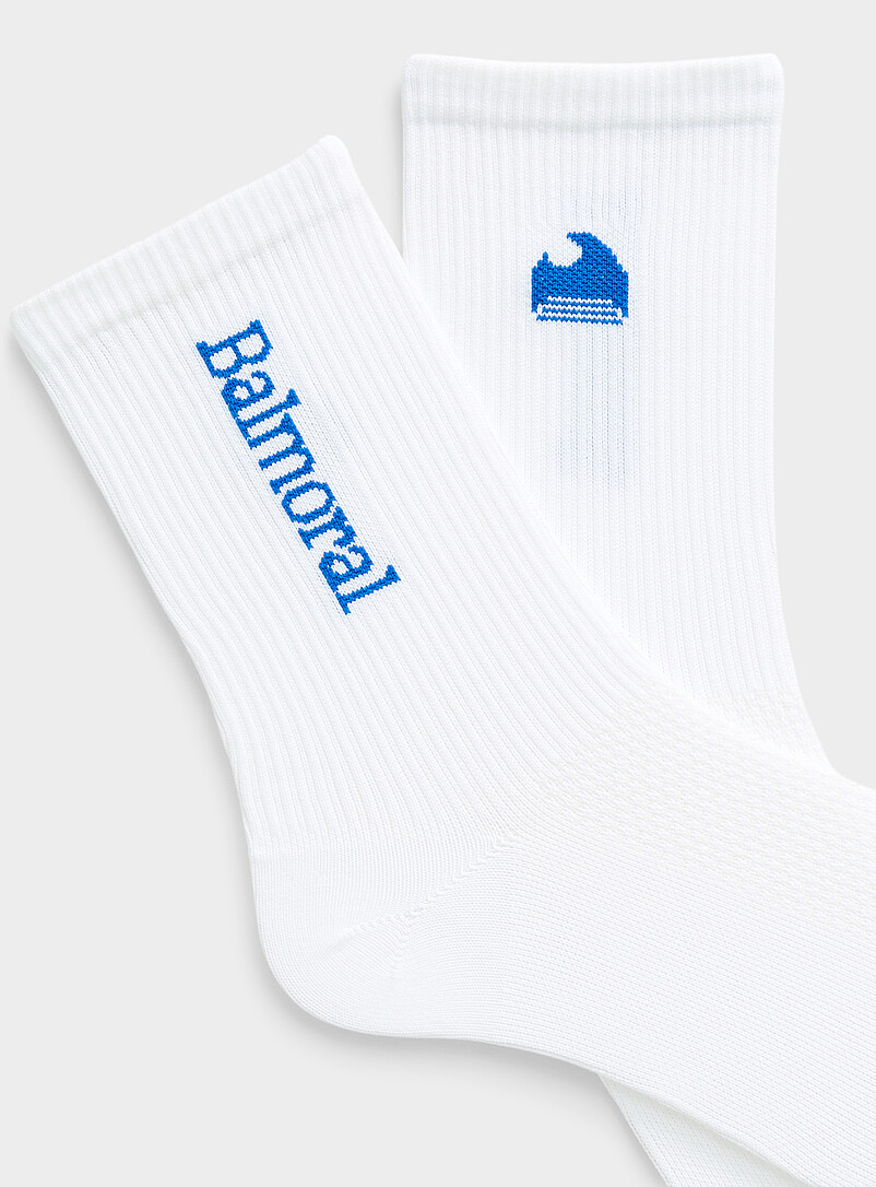 Balmoral: La chaussette cheville c&ocirc;tel&eacute;e logo Blanc pour homme