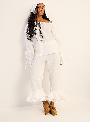 100% linen ruffled lounge pant with scarf