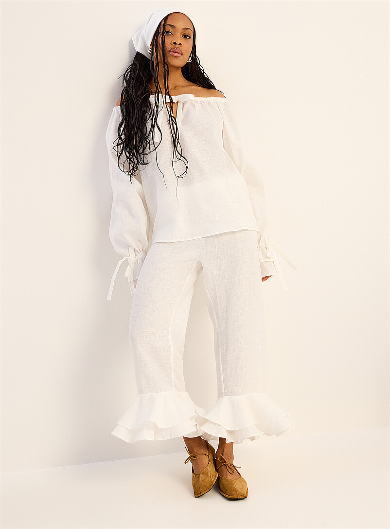 100% linen ruffled lounge pant with scarf product image (primary)