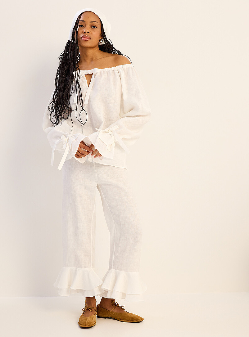 Ruffled pleated-collar pure linen blouse product image 2