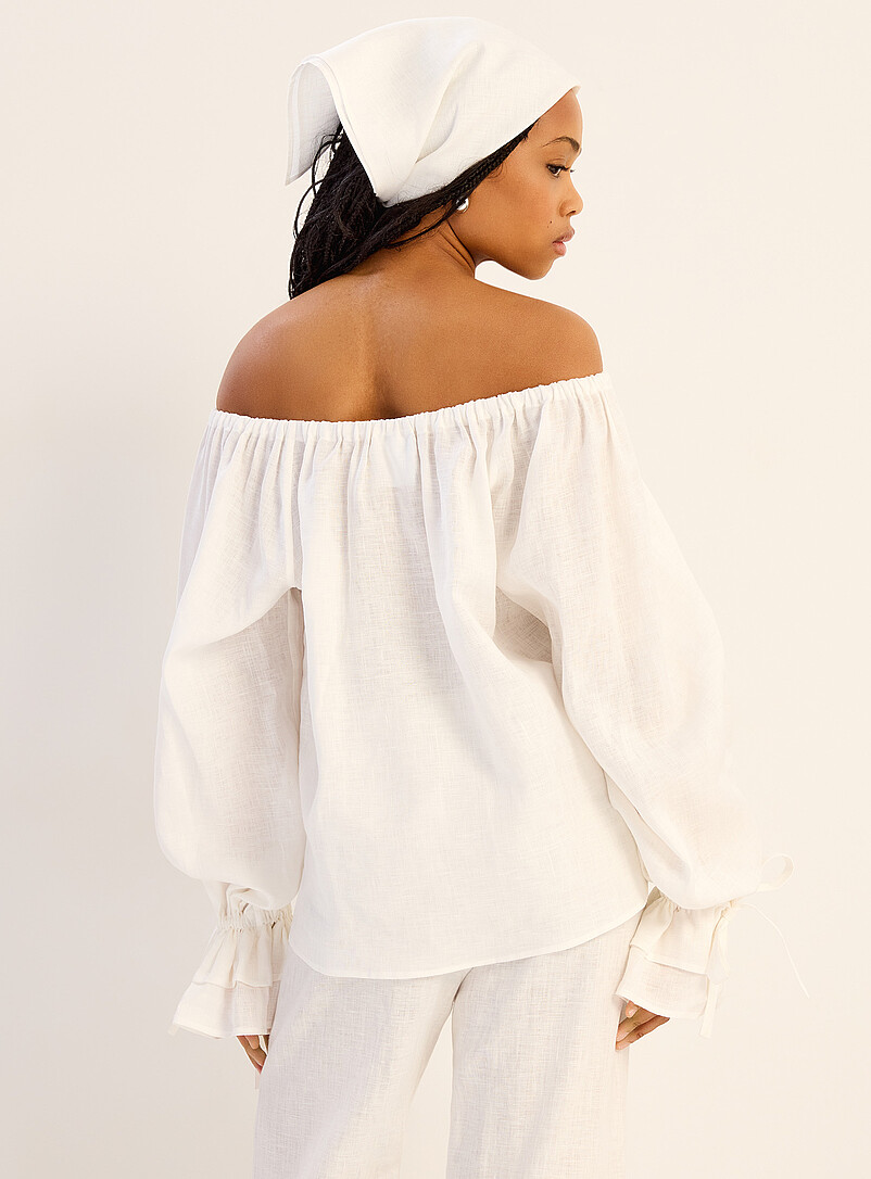 Ruffled pleated-collar pure linen blouse product image 3