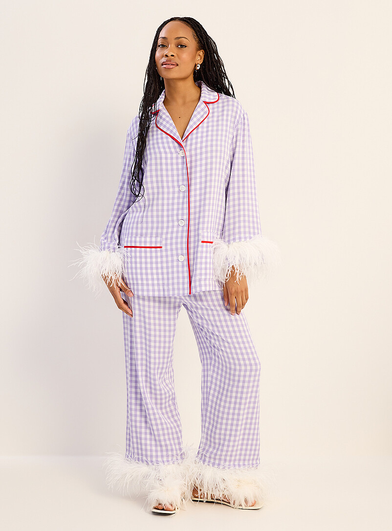 Lilac and feather gingham pyjama set product image (primary)