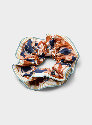 Floral ruffle scrunchie with striped edging