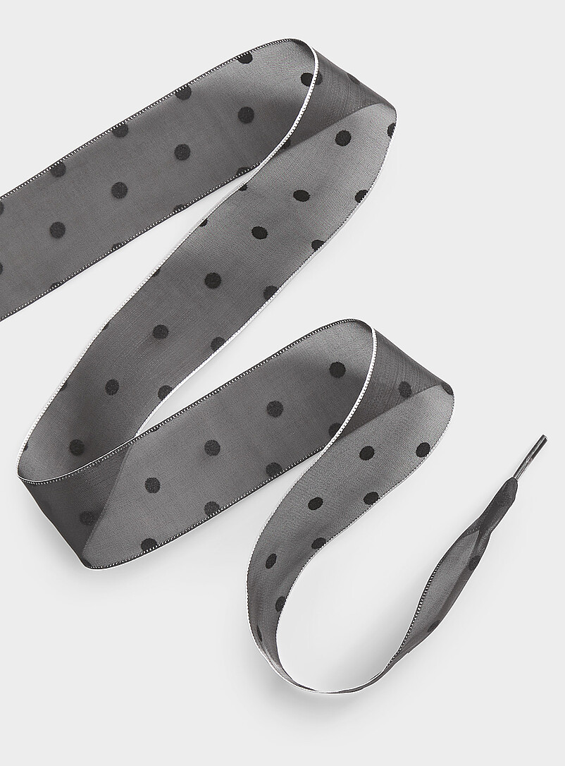 Simons Patterned Black Wide polka dot laces with contrast edging for women