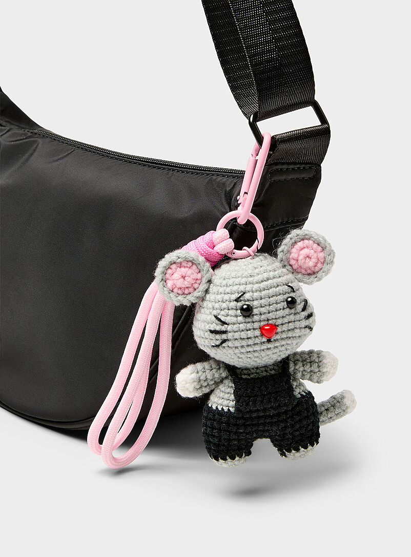 Mouse in overalls crochet bag charm product image (primary)