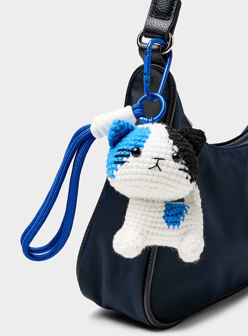 Blue cat crochet bag charm product image (primary)