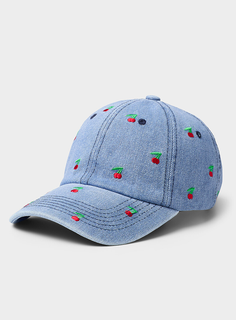 Embroidered cherry denim baseball cap product image (primary)