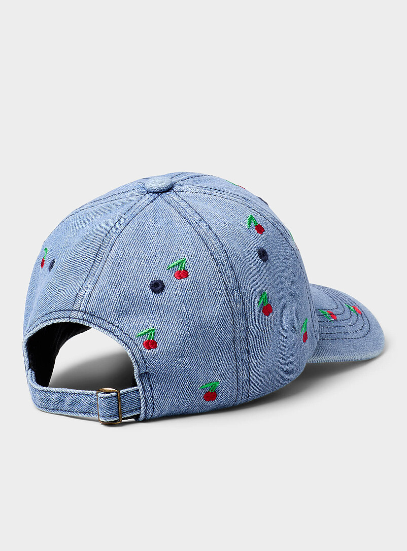 Embroidered cherry denim baseball cap product image 2