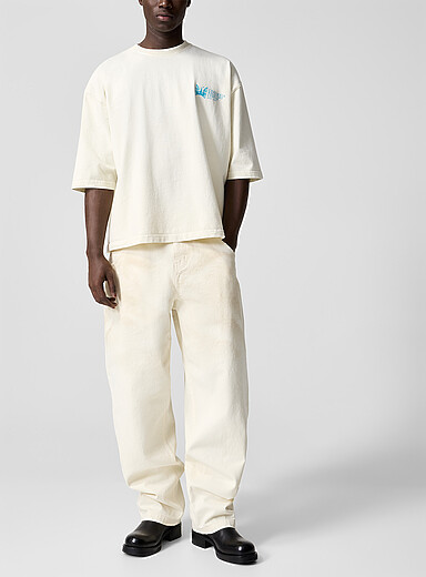 Willy Chavarria Off White Bad Boy dirty-wash cream barrel-leg jean for men