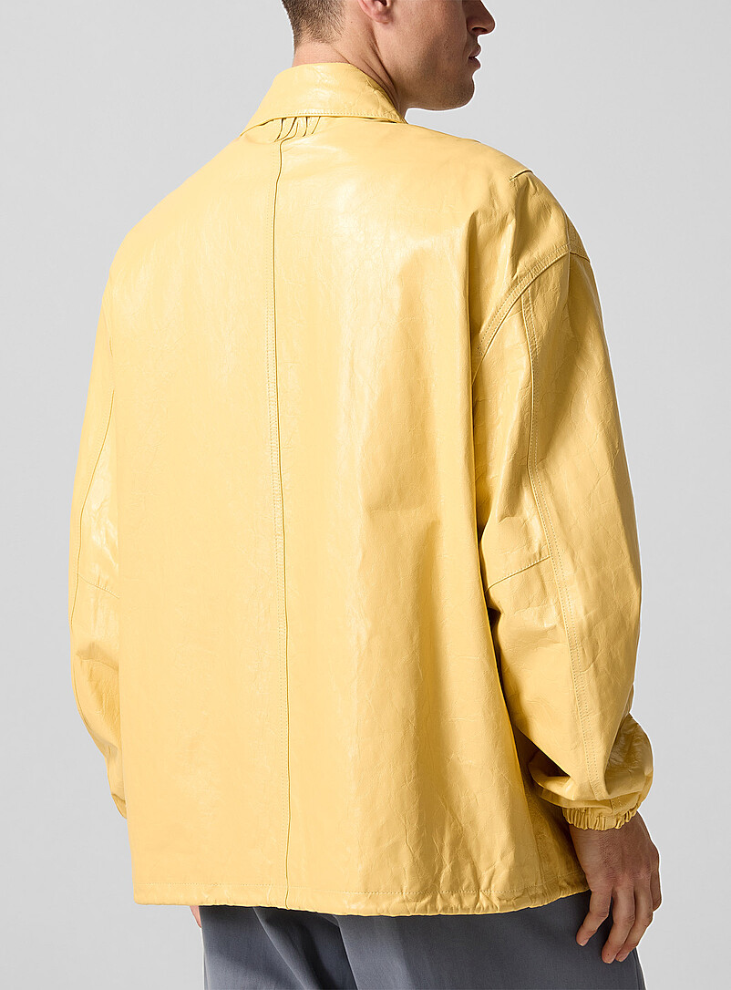 Willy Chavarria Golden Yellow Cracked leather trainer jacket for men