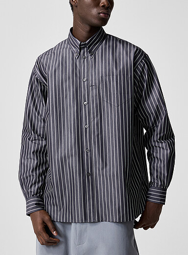 Willy Chavarria: La chemise ample popeline &agrave; rayures Veterano Noir pour homme