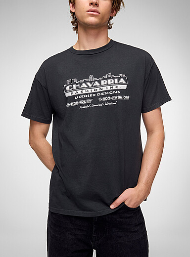 Willy Chavarria: Le t-shirt publicitaire lettrage paillet&eacute; Gris fonc&eacute; pour homme
