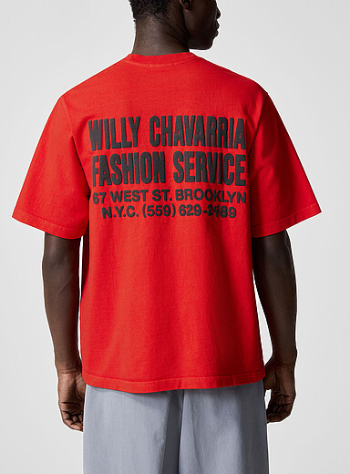 Willy Chavarria Red Fashion Service print boxy T-shirt for men