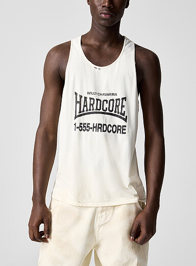 Willy Chavarria White Hardcore racerback distressed tank top for men