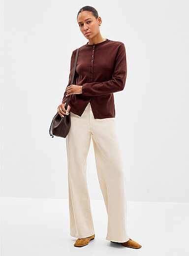 Contemporaine: Le jean extensible &eacute;cru <b>Coupe : jambe large, taille haute</b> &Eacute;cru - Lin pour femme